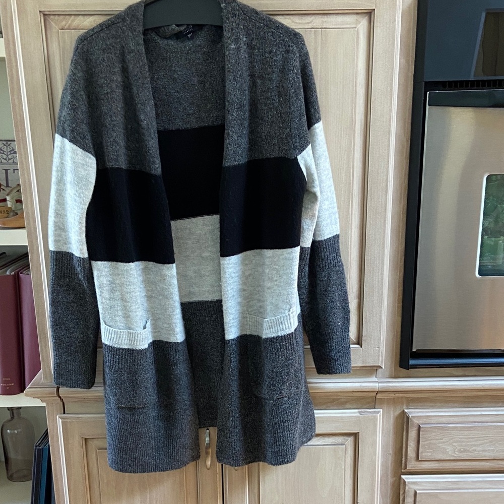 Modern Canvas sz L Striped Women's Cardigan Sweater black white gray